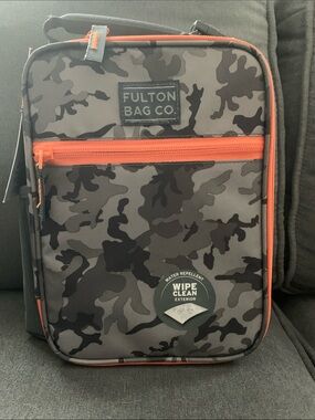 Men's Gray Camo Lunch Bag with Orange Trim